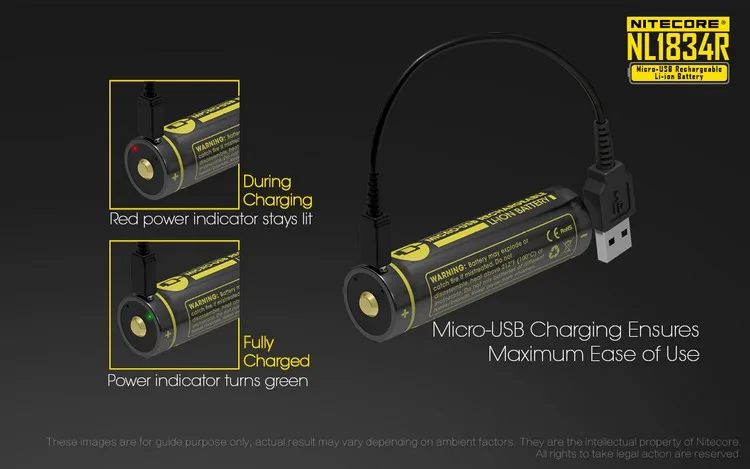 NITECORE NL1834R 3400 мАч Высокая Производительность микро-USB литий-ионная аккумуляторная батарея 12,24 Вт 3,6 В Кнопка Топ 18650 защищенный аккумулятор