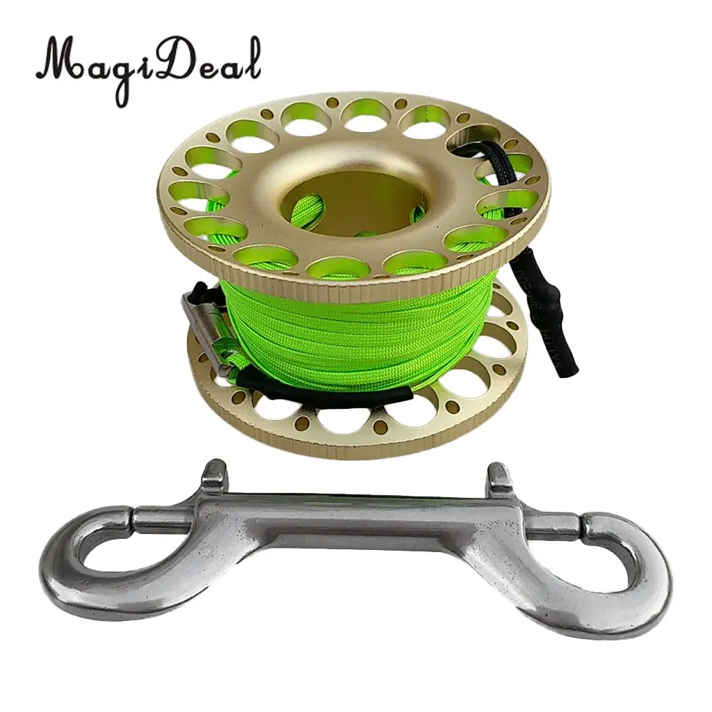Underwater Premium Aluminum Alloy Finger Reel Spool & 30m Line, Double Dual End Bolt Clip for Scuba Diving Dive -  Reel Color