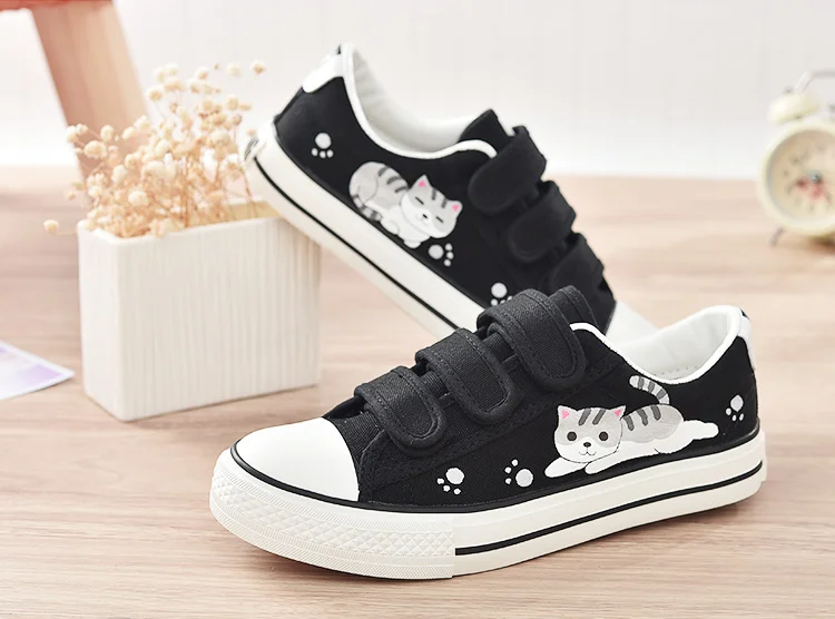 

Shoes Woman 2018 Harajuku Style Hook & Loop Hand-Painted Canvas Shoes Low Help Flat Women Summer Shoes Doodle Zapatos Mujer