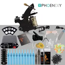 Полный комплект татуировки одна татуировочная машинка электропитание 4 цвета наборы чернил одноразовые иглы сцепление советы комплект тату-машинки