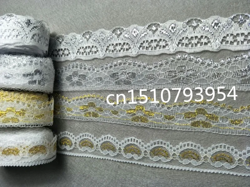 

new! 10 yards white plus silver gold beautiful lace ribbon, clothing, wedding, curtains DLY decorative jewelry