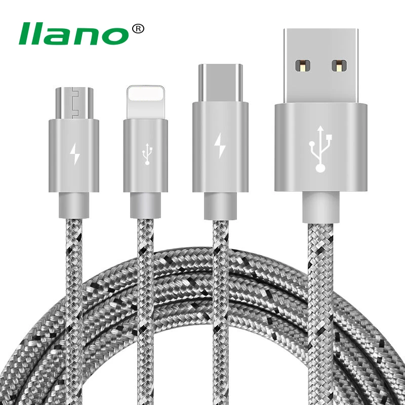 

llano 3 in 1 USB Data Cable for iPhone Type C Micro USB Nylon Braid 2.4A Fast Charge Cable for Huawei Samsung Xiaomi Huawei