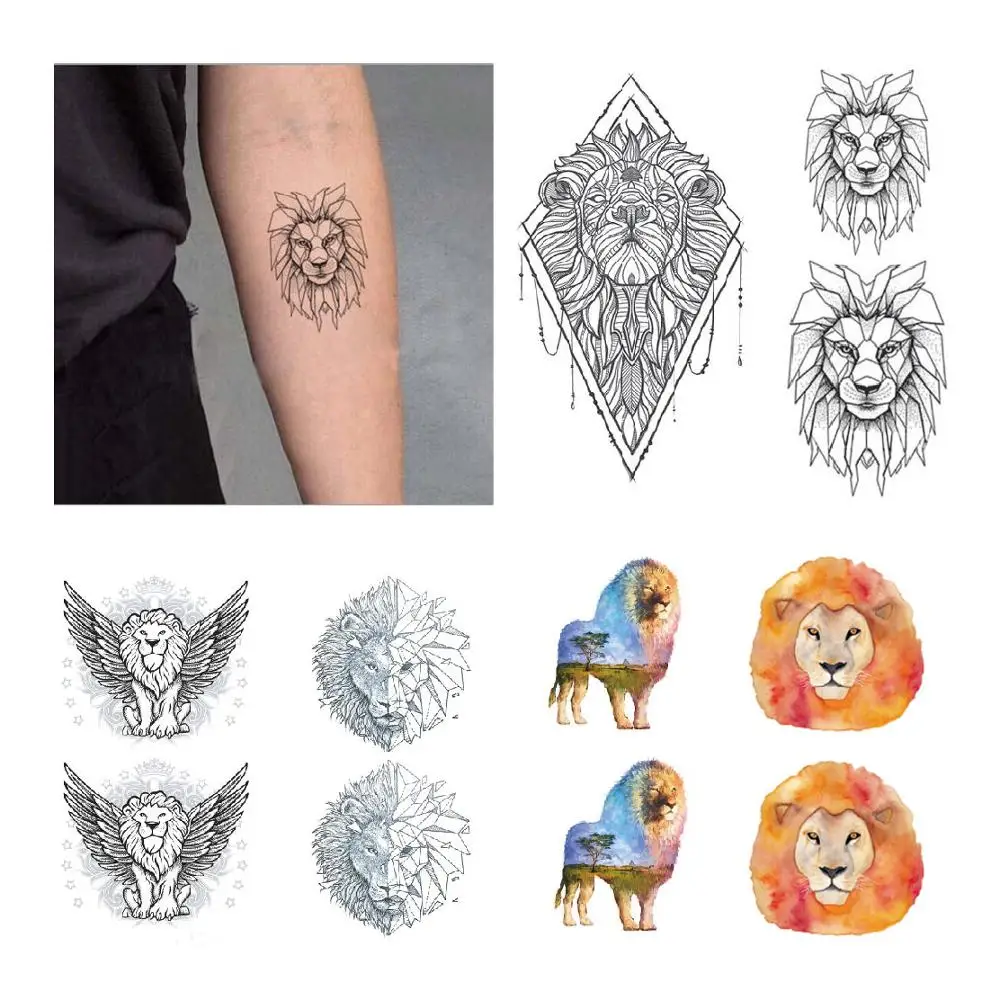 الأسد الوشم ملصق للماء المؤقتة وهمية الوشم الحيوانات الكرتون الذراع اليد الكتف الفتيان الرجال الجسم الفن أدوات تجميل 10.5X6 سنتيمتر
