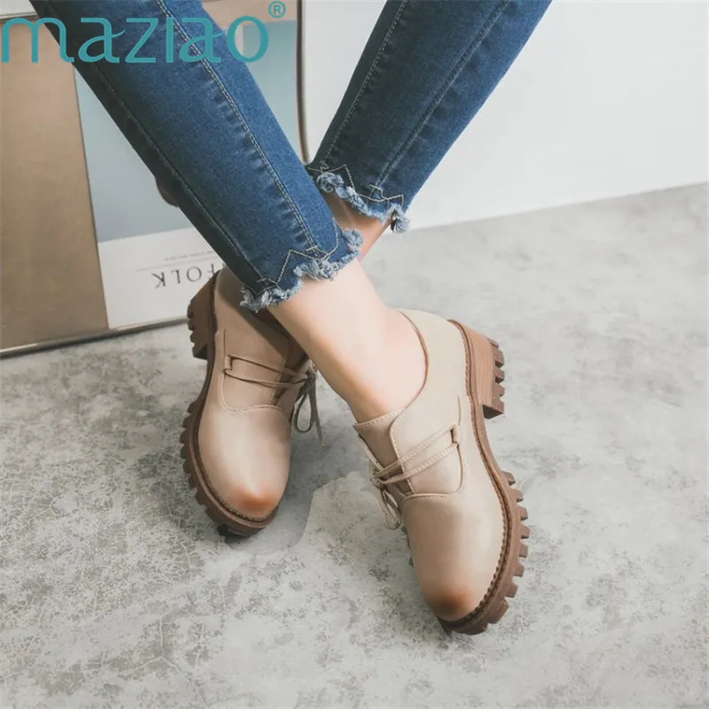 

Female Shoe Round Head Square Heel Vintage Single Shoes Casual Women Shoes Genuine Leather Elegant Shoes MAZIAO