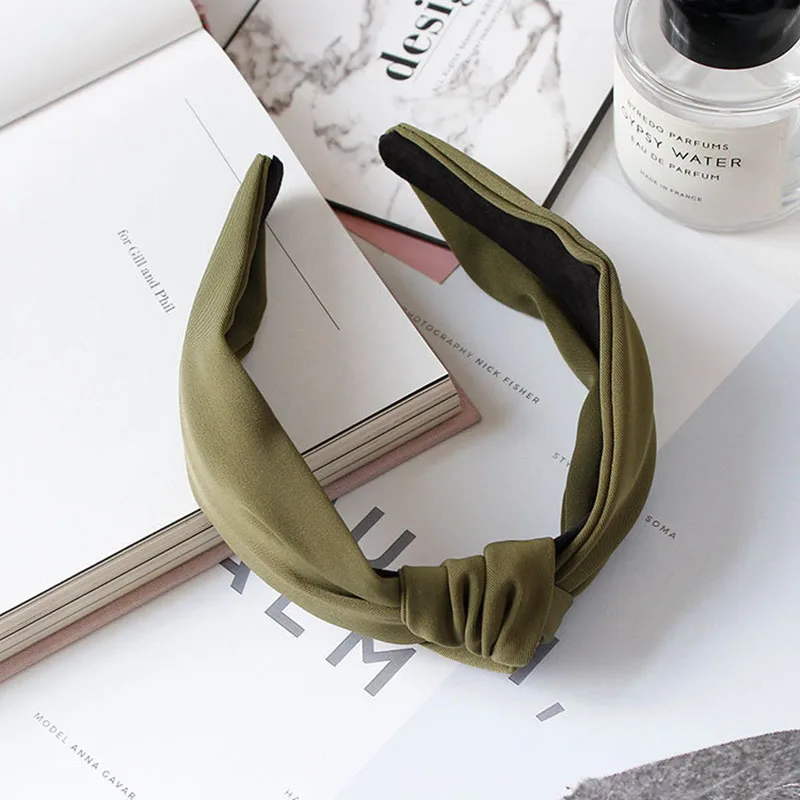 

2018 New Arrival Summer Version Fashion Fabric Hairband Wide Hoop Knot Headbands Dark Green For Women Girl Hair Accessories
