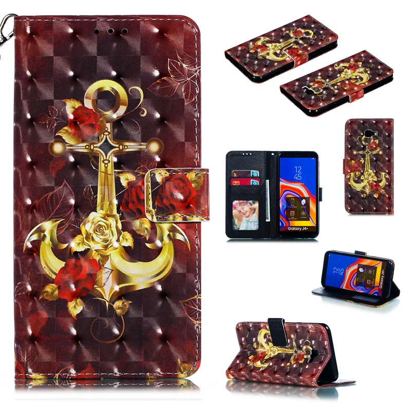 

2019 New 3D Mobile Phone Wallet Cover Case For Samsung Galaxy J4 Plus 2018 Case Flip TPU+PU Leather Bag For Samsung J4 Core Case