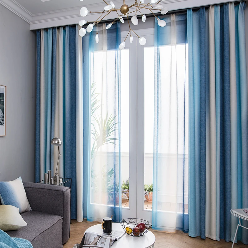

blue high shading modern style solid color faux plain linen Blackout curtain for living room window custom made