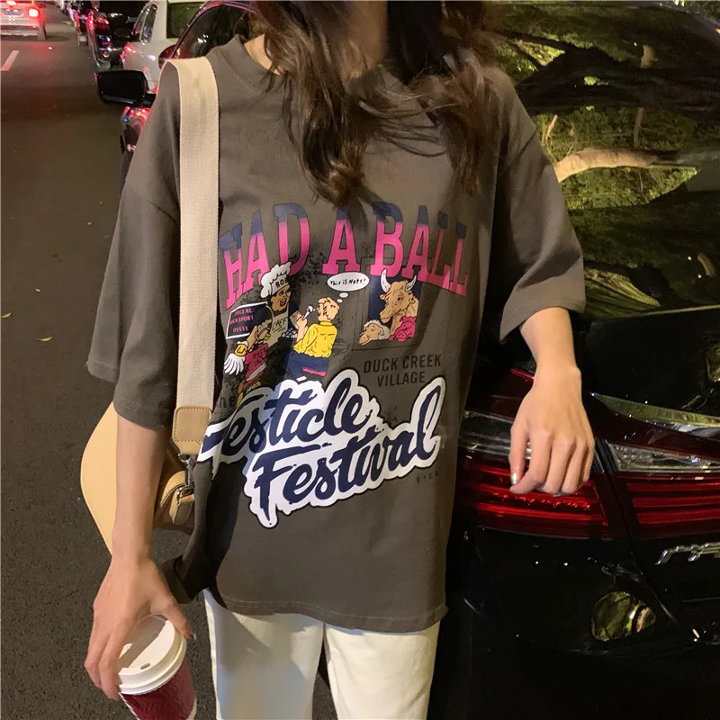 Для женщин футболки Harajuku Ulzzang студент свободные Письмо печати хип хоп шикарная