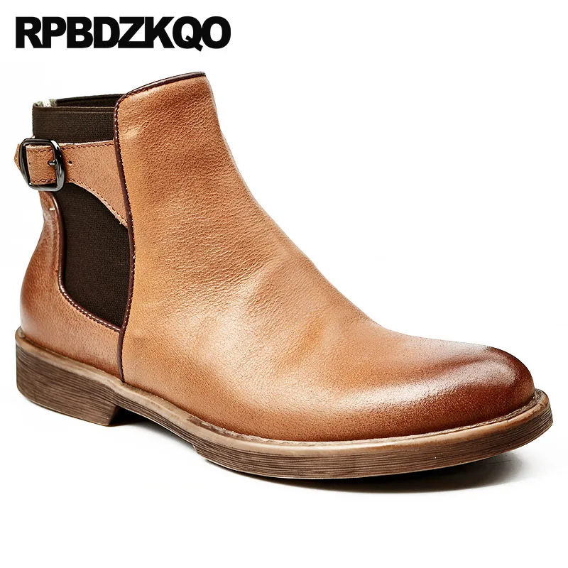 Grano De Hecha Vestido Zapatos Tobillo A Falsa Genuino Invierno Botas Marrón Completo Piel Caliente Hombre Negro Otoño Para Formal Chelsea Cuero Mano marrón Botines Retro HCdn506d