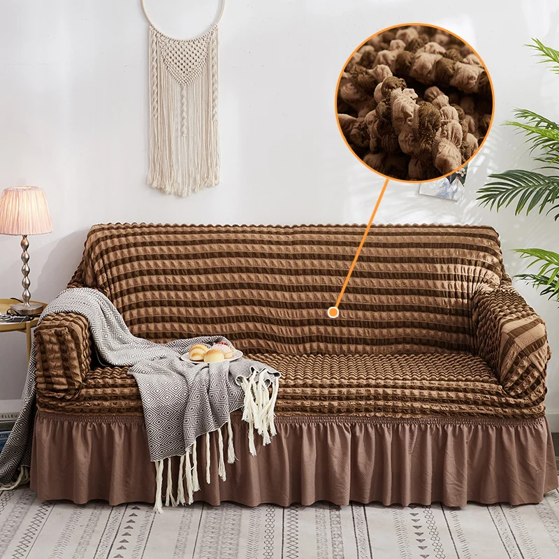 Пузырьковый плед-чехол для дивана кофе в полоску эластичный плотный чехол все включено нескользящий Чехол универсальный чехол для дивана с юбкой