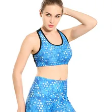 Женский Цветной Синий принт пятен Фитнес короткий жилет тренировка беспроволочное нижнее белье Бесшовные стрейч майка Топ волокно хип-хоп мягкий бюстгальтер