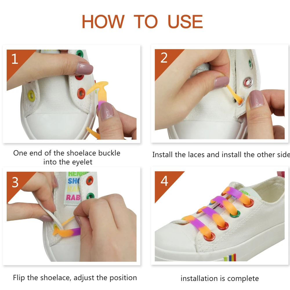 SENTCHARM 12Pc/Set Fashion Athletic Running No Tie Silicone Shoelaces Elastic Shoe Lace Fit Strap 4 Colors