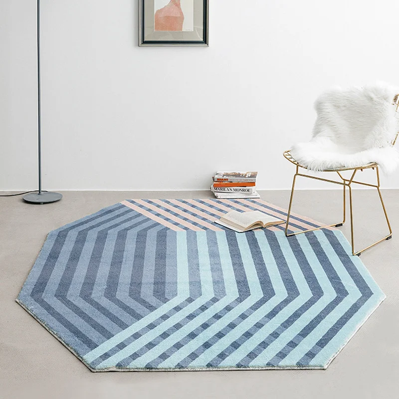 US $259.99 Ins French chic Denmark Living room Parlor Carpet geometric stripe bedside Rug blue GEOMETRY Modern Mat design Nordic style