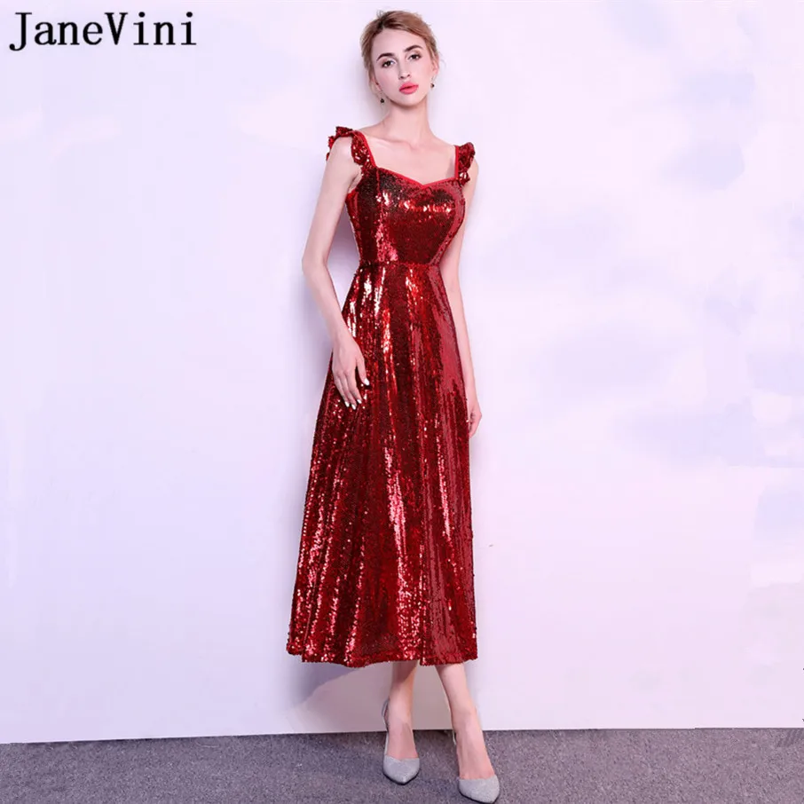 JaneVini Vestidos Charming Burgundy Sequins Evening Dress Spaghetti Straps Backless Formal Mother of Bride Plus Size 2018 | Свадьбы и