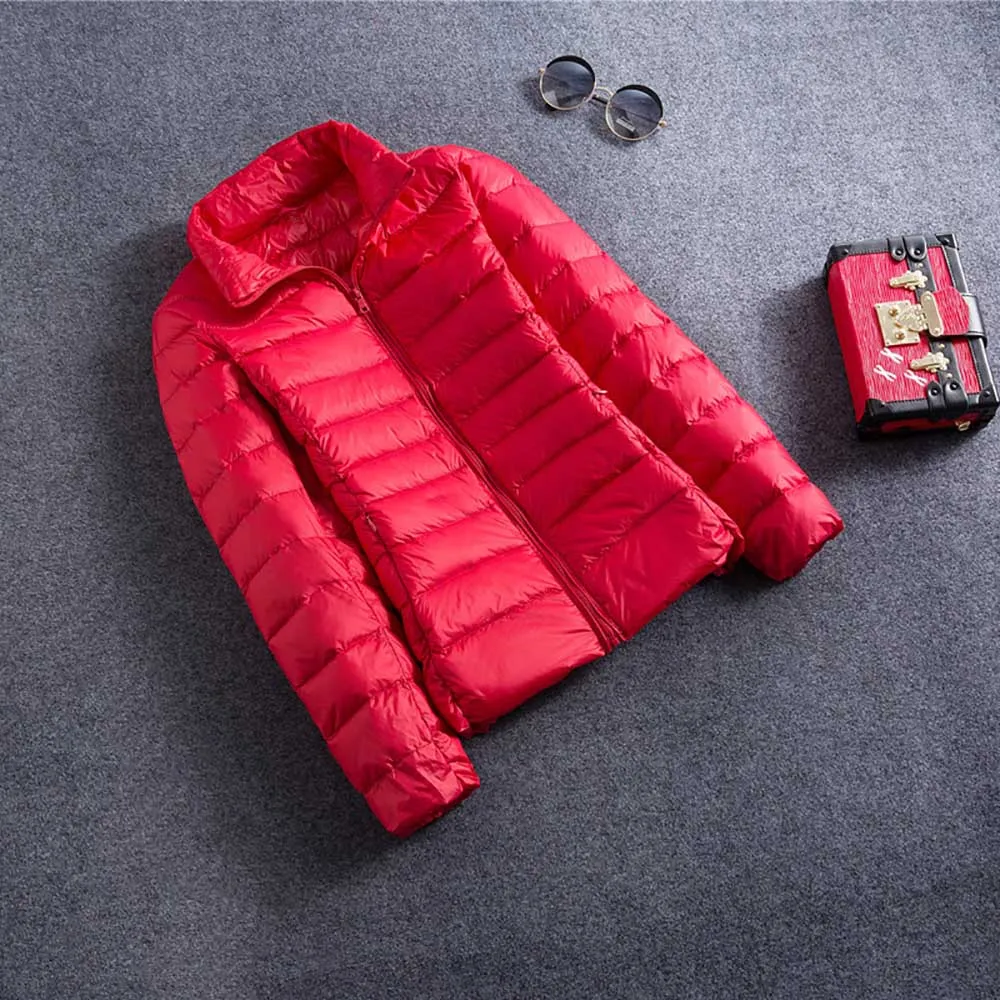 6XL 7XL зимняя куртка Женская Весенняя короткая куртка-бомбер ультра тонкий светильник тонкий размера плюс осеннее пальто женское базовое пуховое пальто - Цвет: Red