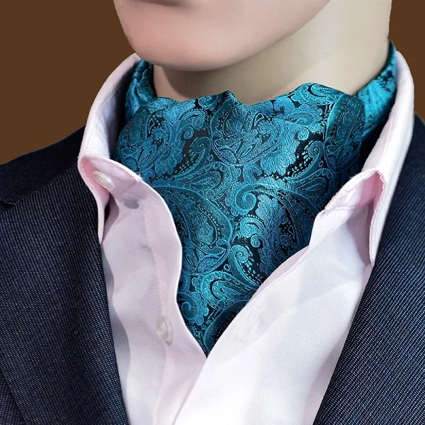 Золото Пейсли полоса полиэстер шелк Мужчины синий аскотский галстук жаккардовые галстуки Тканые Вечерние рубашки элегантное платье lote