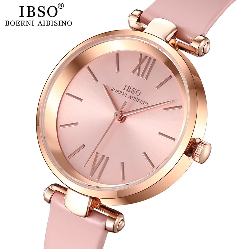 IBSO 8 мм ультра-тонкие женские часы роскошные розовые женские наручные часы модные Montre Femme кварцевые часы Relogio Feminino