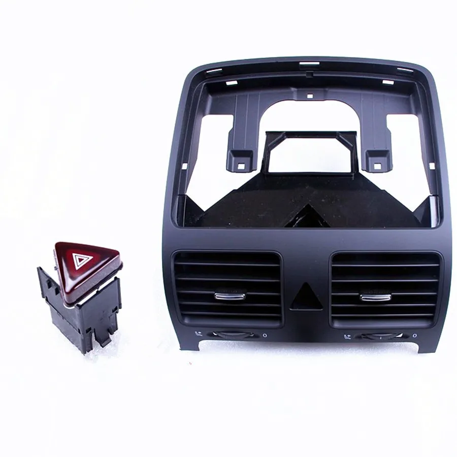 Black Front Central Dashboard Air-Conditioning Air Outlet + Warning Switch For VW Jetta Golf MK5 Rabbit 18G 953 509 1K0819728 for dongfeng peugeot 408 rail for box after the air conditioning outlet 408 central air rear outlet non destructive installation