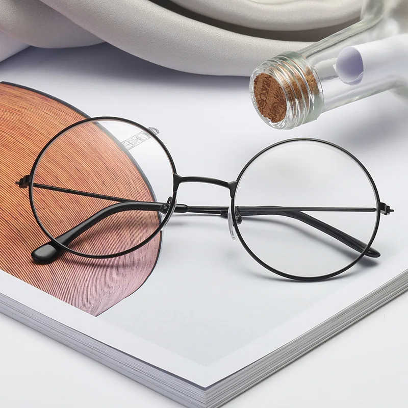 

Classic Round Glasses Frame Women Men Vintage Round Metal Frame Flat Mirror Decoration Eyeglasses gafas de sol