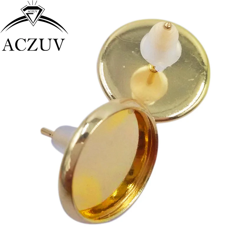 

1000pcs 8mm 10mm 12mm 14mm 16mm Gold Color Bezel Stud Earring Blank Cabochon Base Setting Post with Rubber Backs BES017