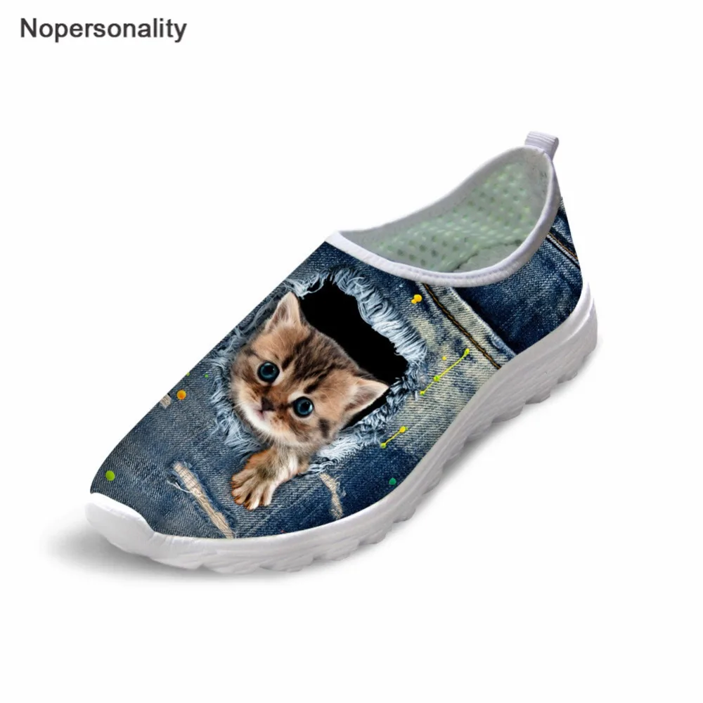 

Nopersonality Women Breathable Mesh Shoes Jeans Cat Hamster Print Loafers for Lady Summer Casual Slip-on Sneakers Lightweight