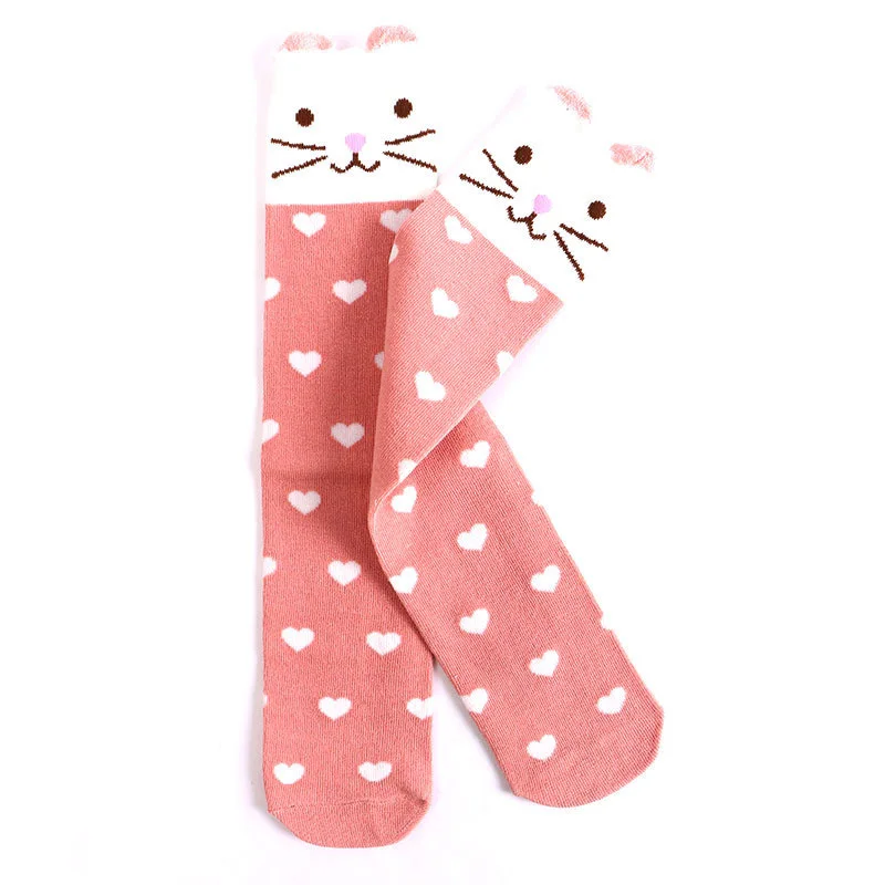 Милые носки для маленьких девочек с героями мультфильмов детские гольфы длинные гольфы с рисунком панды и кролика детские гольфы, Sokken - Цвет: pink cat
