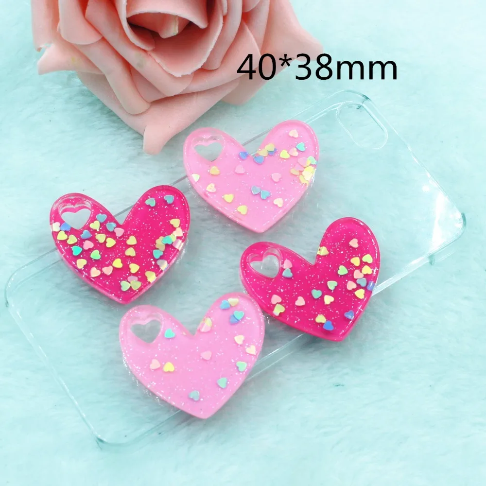 

10pcs/lot DIY resin cabochons accessories flat back resin kawaii heart with glitter mix colors