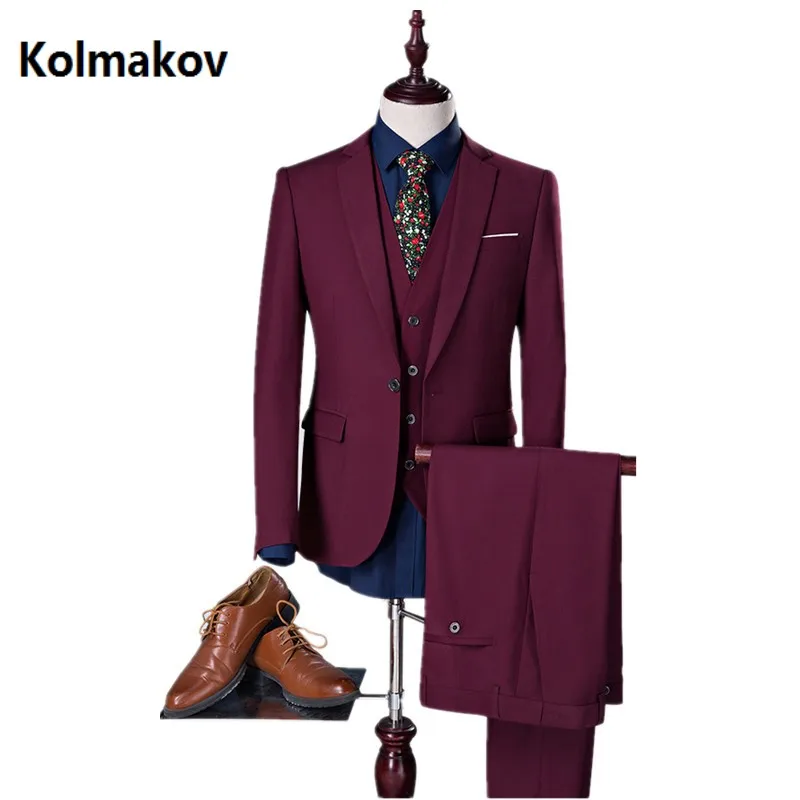 (Jacket+Pant+Vest)2017 new style suit Men's high quality fashion Single