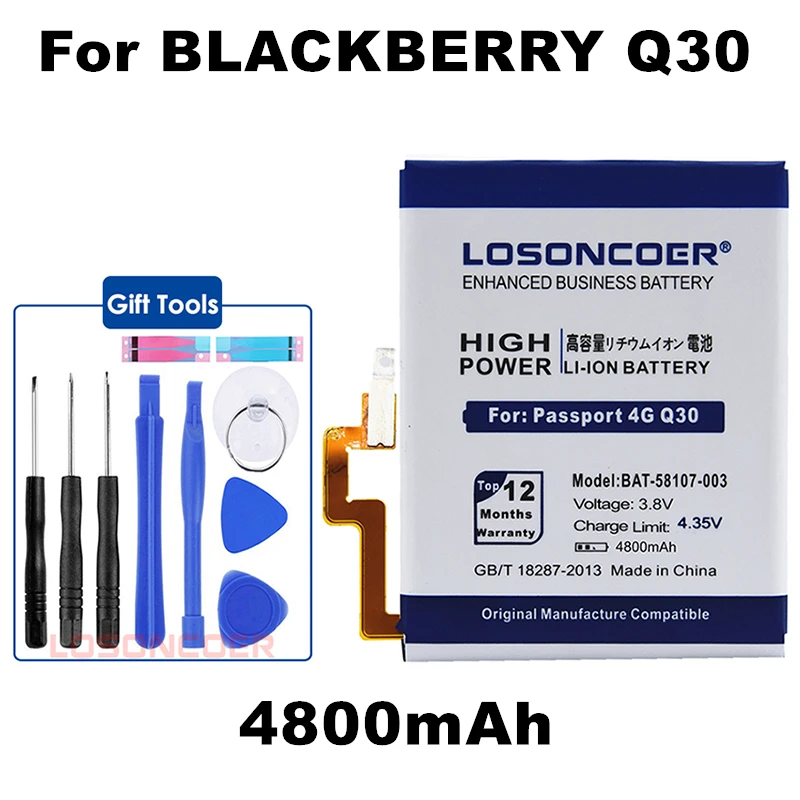 

LOSONCOER 4800mAh BAT-58107-003 for BlackBerry Passport 4G Q30 SQW100-1 SQW100-3 Windermere Smart Phone Battery+Quick Arrive