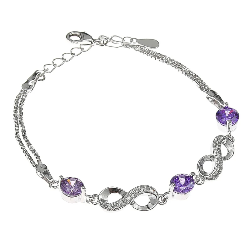 Korean Small Clean Bracelet Purple Crystal Infinity Bracelet Chain