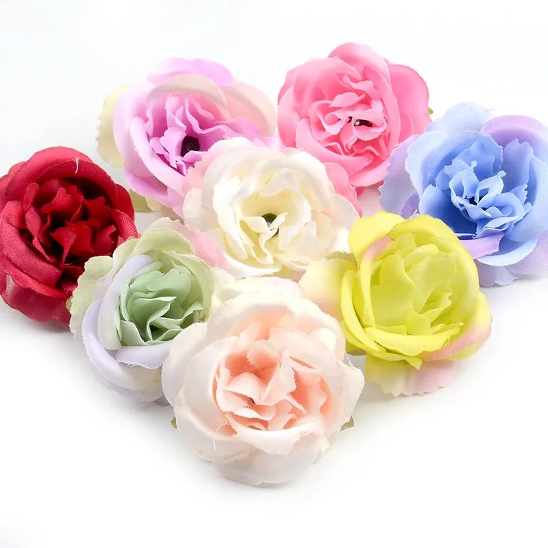 

100pcs 5cm Champagne Artificial Silk Roses Flower Heads For Home Wedding Party Decoration Scrapbooking DIY Wreath Fake Flowers