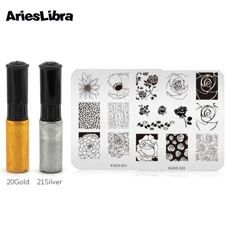 

AriesLibra Nail Art Templates Steel plate + Nail Polish Manicure Set Gel Nail Polish Stamping Plate Set Nail Tools