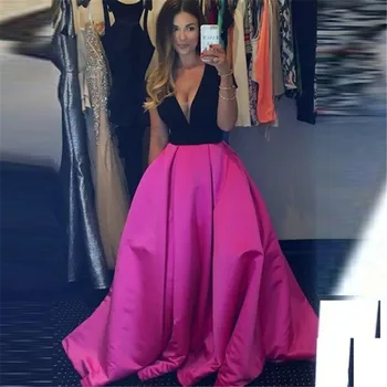

Deep V Neck A Line Long Prom Gown Vestidos Longos Short Sleeve Floor Length Formal Party Dresses for Weddings Custom Made