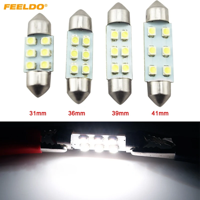 FEELDO 20 шт. Super White 31 мм/36 мм/39 мм/41 мм 1210/3528 6SMD авто гирлянда Светодиодный лампочки # FD-4742