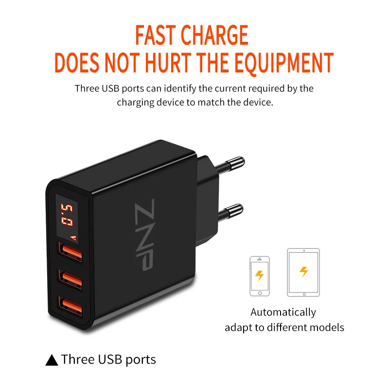 ZNP LED Display 3 4 USB Charger For iphone X XS Xiaomi 9 Fast Charging Travel Wall Charger For Samsung S10 Mobile Phone Charger ZNP LED Display 3 4 USB Charger For iphone X XS Xiaomi 9 Fast Charging Travel Wall Charger For Samsung S10 Mobile Phone Charger
