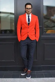 

2016 Casual Style Orange Blazer 2 Pieces Mens Wedding Prom Dinner Suits 2 Pieces Groom Tuxedos blazer masculino Jacket+Pants