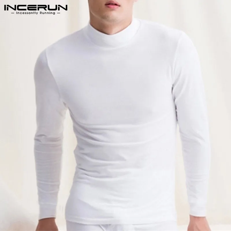 INCERUN Basic Loungewear термобелье, топы, теплые, мужское новое нижнее белье с длинным рукавом, водолазка, однотонная, облегающая футболка S-5XL