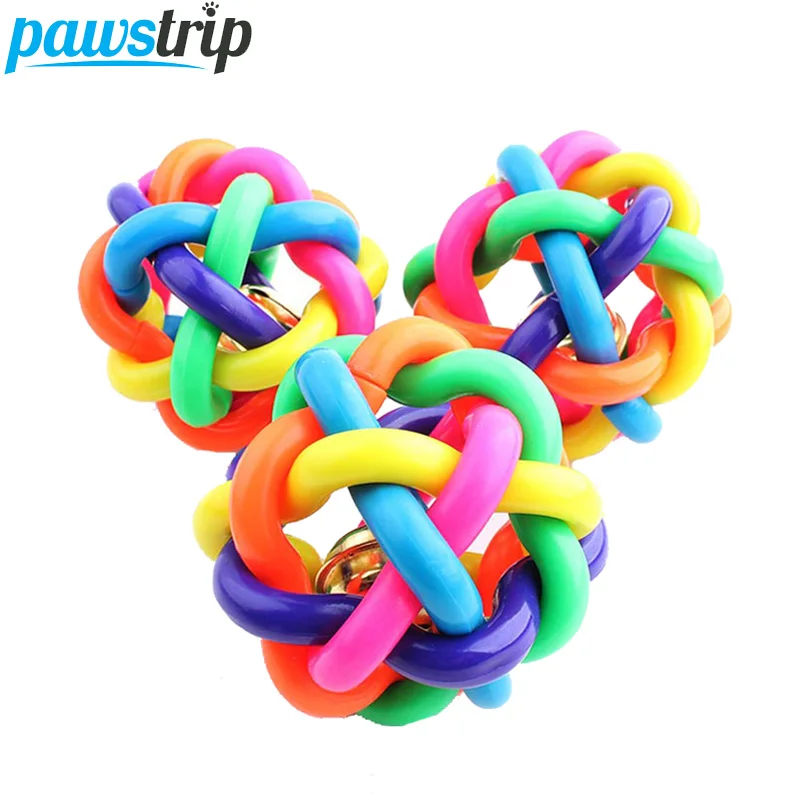 

1pc Rainbow Color Ball Dog Toys Soft Rubber Puppy Chew Toy with Bell Diameter 5/7cm