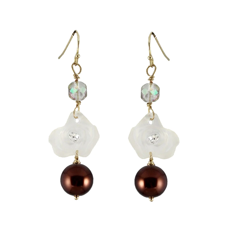 Western style exaggerate fashion white flower round bead female dangle