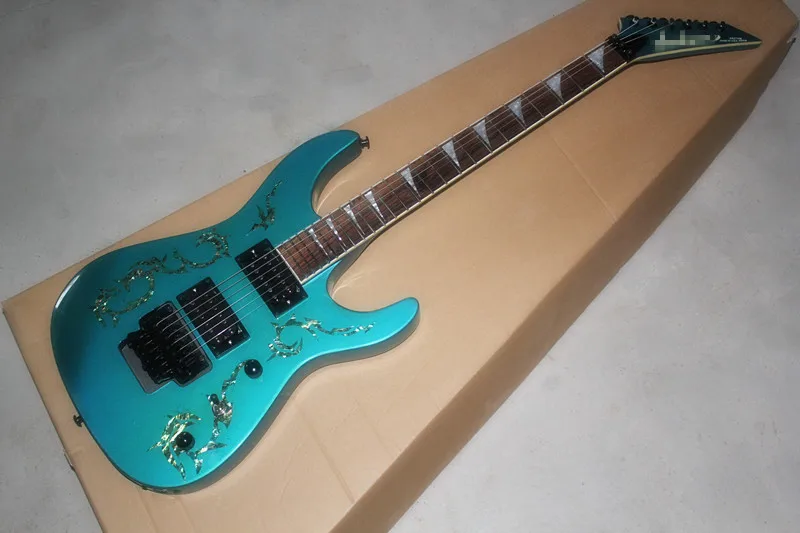 

Free Shipping one-piece neck Soloist Jackson real abalone binding inlay flower Body with Floyd Rose Tremolo Metallic blue 15-1-1