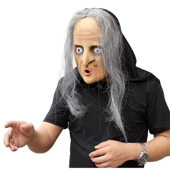 

Ugly Halloween Latex Full Front Face Mask Wrinkled Old Women Witch Mask Grandma Grey Hair Costume Prop Carnival Party