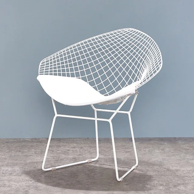 Минималистичный современный стул для отдыха с изображением Гарри бриллианта, стул с алмазной сталью Bertoia, металлический коврик для стула, современные стулья с проволокой - Цвет: white C white pad