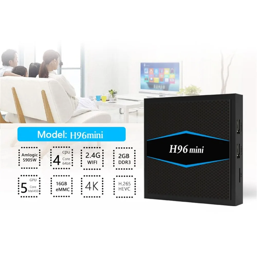 

H96 Mini WiFi Smart TV Box 5GHz Dual Band Wireless HD 4K for Android 7.1 S905W Quad-Core 2G + 16G Storage Memory