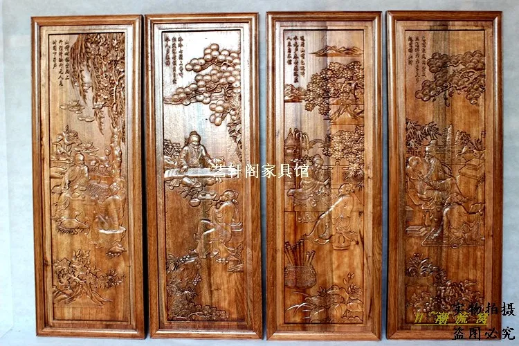 

Dongyang wood carving four Chinese antique screen hanging wall entrance doors and Windows partition camphorwood pendant fancies