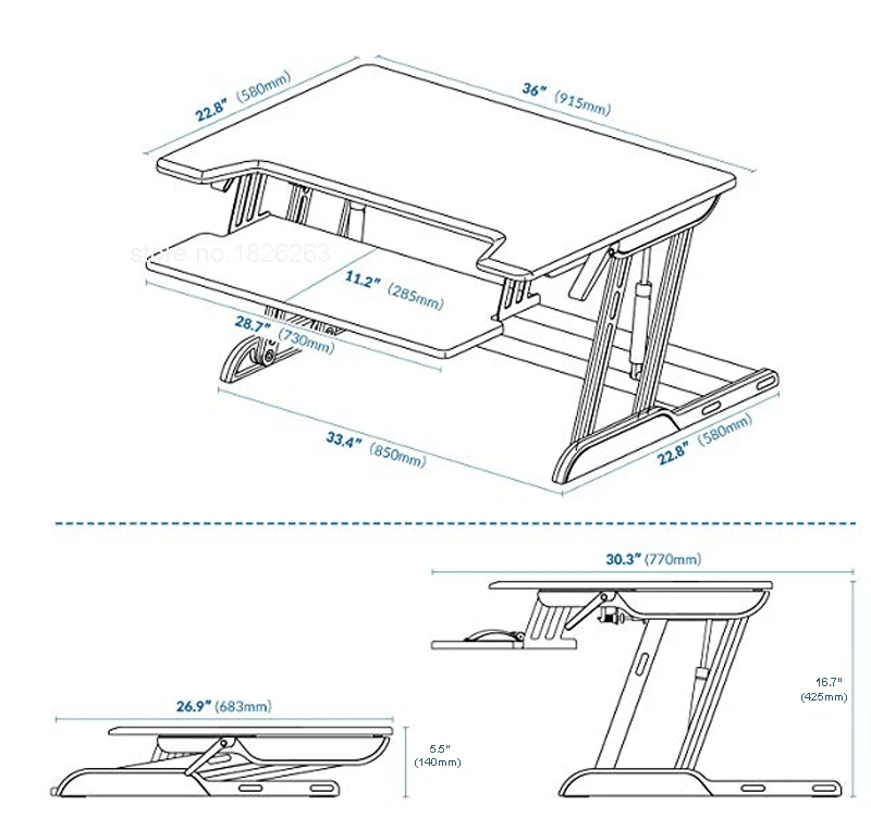 Hyvarwey ID-36 EasyUp Height Adjust Sit Stand Desk Riser Foldable Laptop Desk Notebook/Monitor Holder Stand With Keyboard Tray 3
