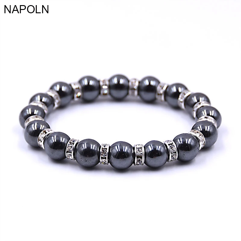 

NAPOLN Beads 8MM Natural Stone Beads Bracelet Men Jewelry Weight Loss Round Black Stone Magnetic Therapy Bracelet Health Care