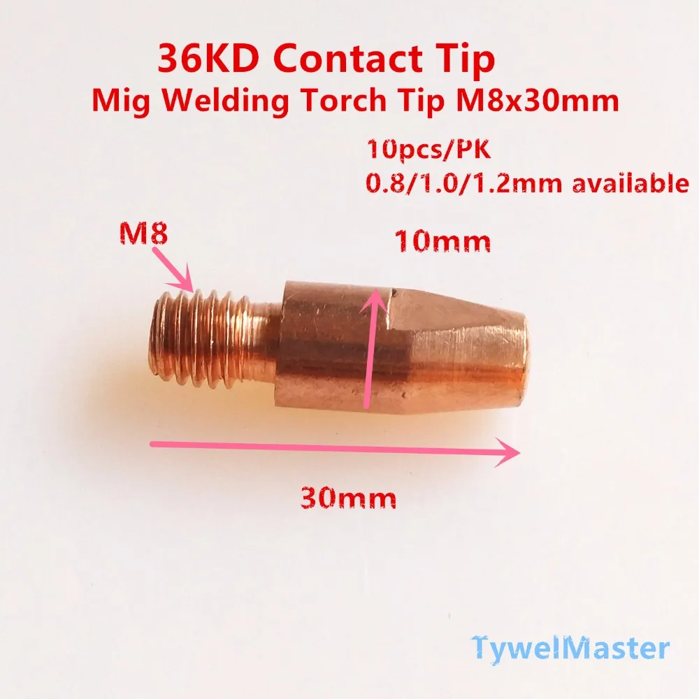 36KD Контактный наконечник MIG фонарь расходные материалы 0,8 мм 1,0 мм 1,2 мм 10 шт. доступны для m8x30мм 36KD 26KD 401D mig пистолет для MIG сварки