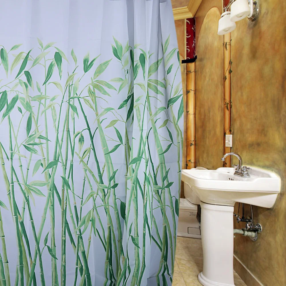 Modern Waterproof Polyester Fabric Shower Curtain with 12 Plastic Hooks