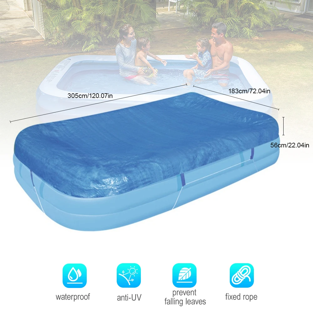 Rectangle Swimming Pool Cover Dustproof Rainproof Thickened Poncho Cover Cloth for Inflatable Pool(120.07 X 72.04 X 22.04in