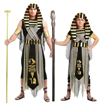

IREK New Halloween Costume Ethnic Tutankhamun Mongolian Pharaoh cosplay Costume Men Children Factory Direct party costume